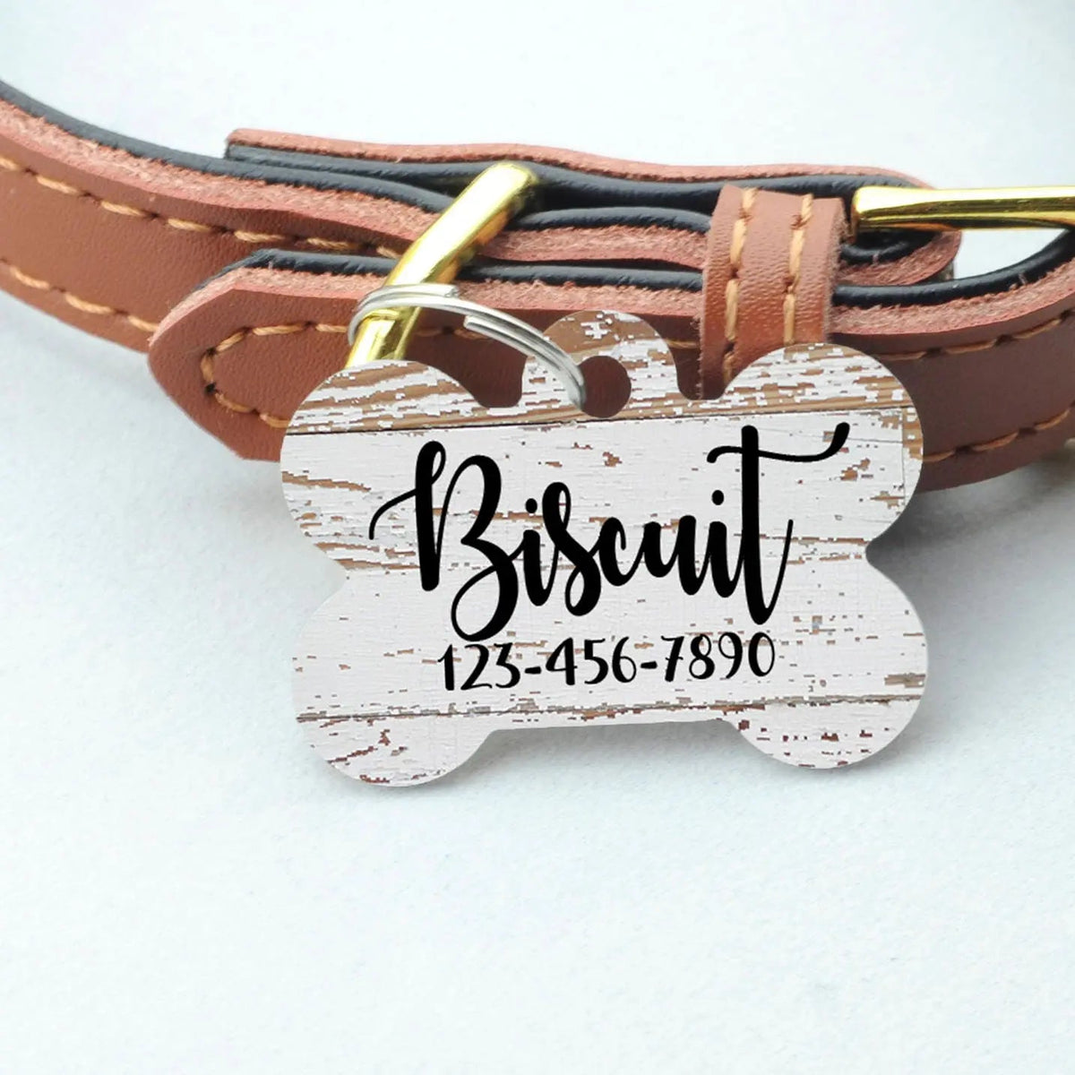 Custom Dog ID Tag – Weathered Wood Pattern, Personalized Name Tag – alternate view 4