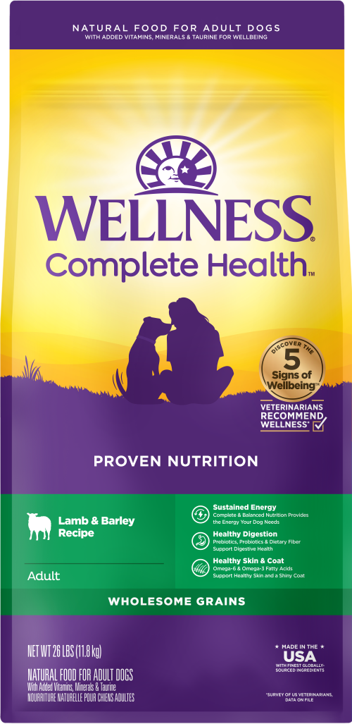 Wellness Complete Health Adult Lamb & Barley Dry Dog Food – front view