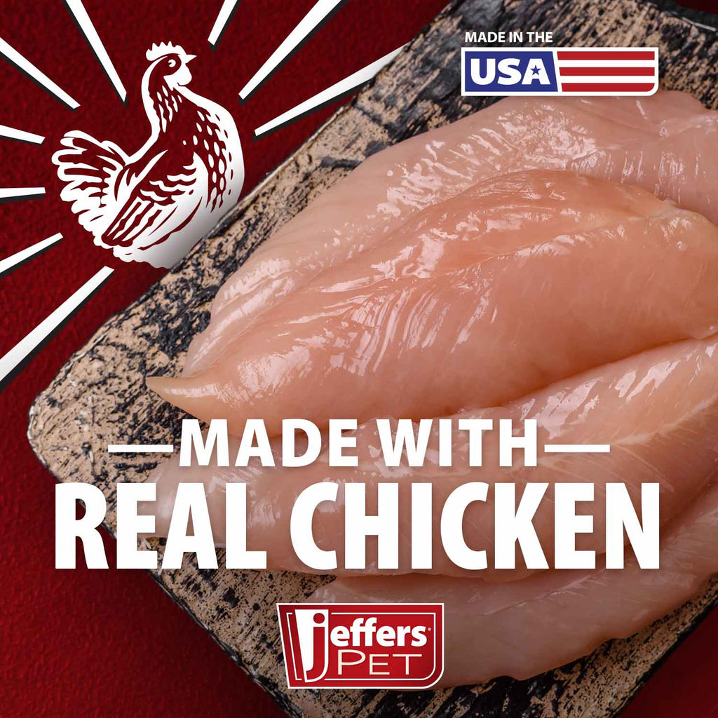 Jeffers high protein chicken jerky dog treats 24 oz, chicken jerky strips close-up
