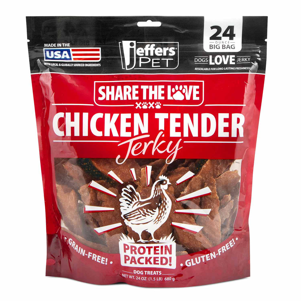 Jeffers high protein chicken jerky dog treats 24 oz, treat bag front view