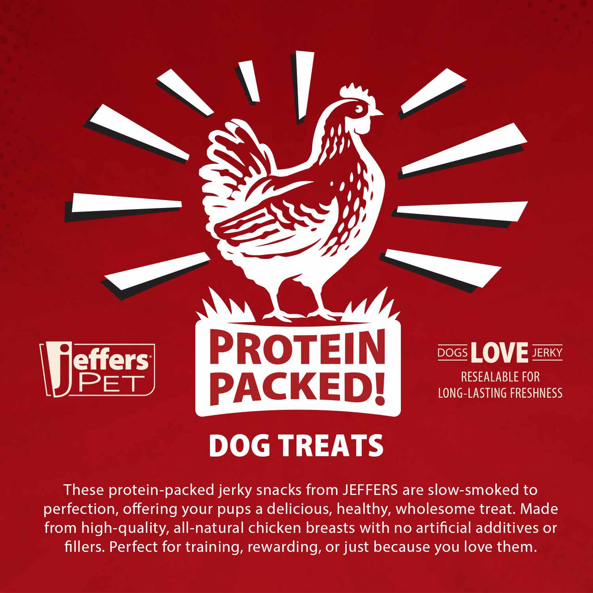 Jeffers high protein chicken jerky dog treats 24 oz, treats torn into training-size pieces