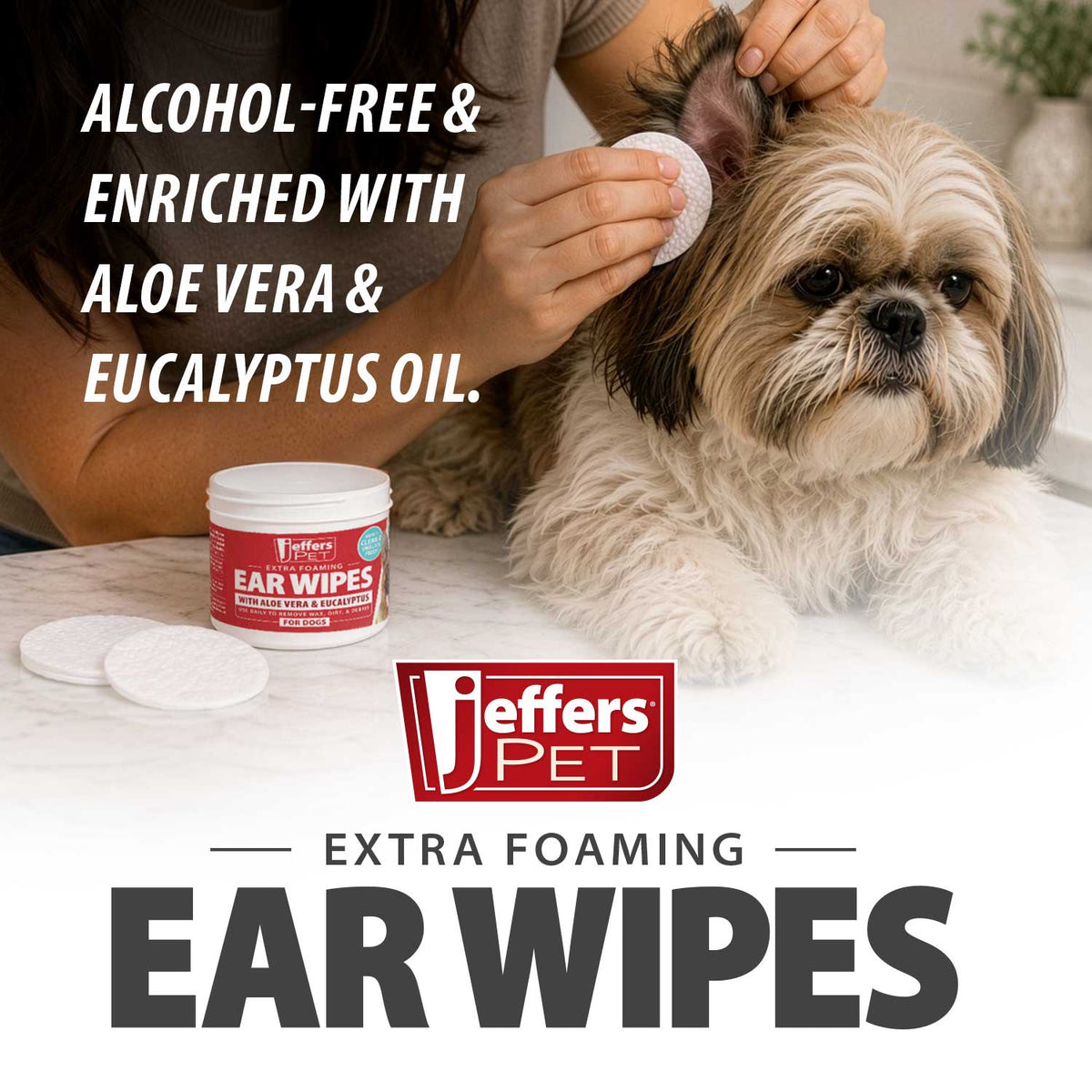 Jeffers dog ear cleaning wipes 100 count, cleaning dog's ear with wipe