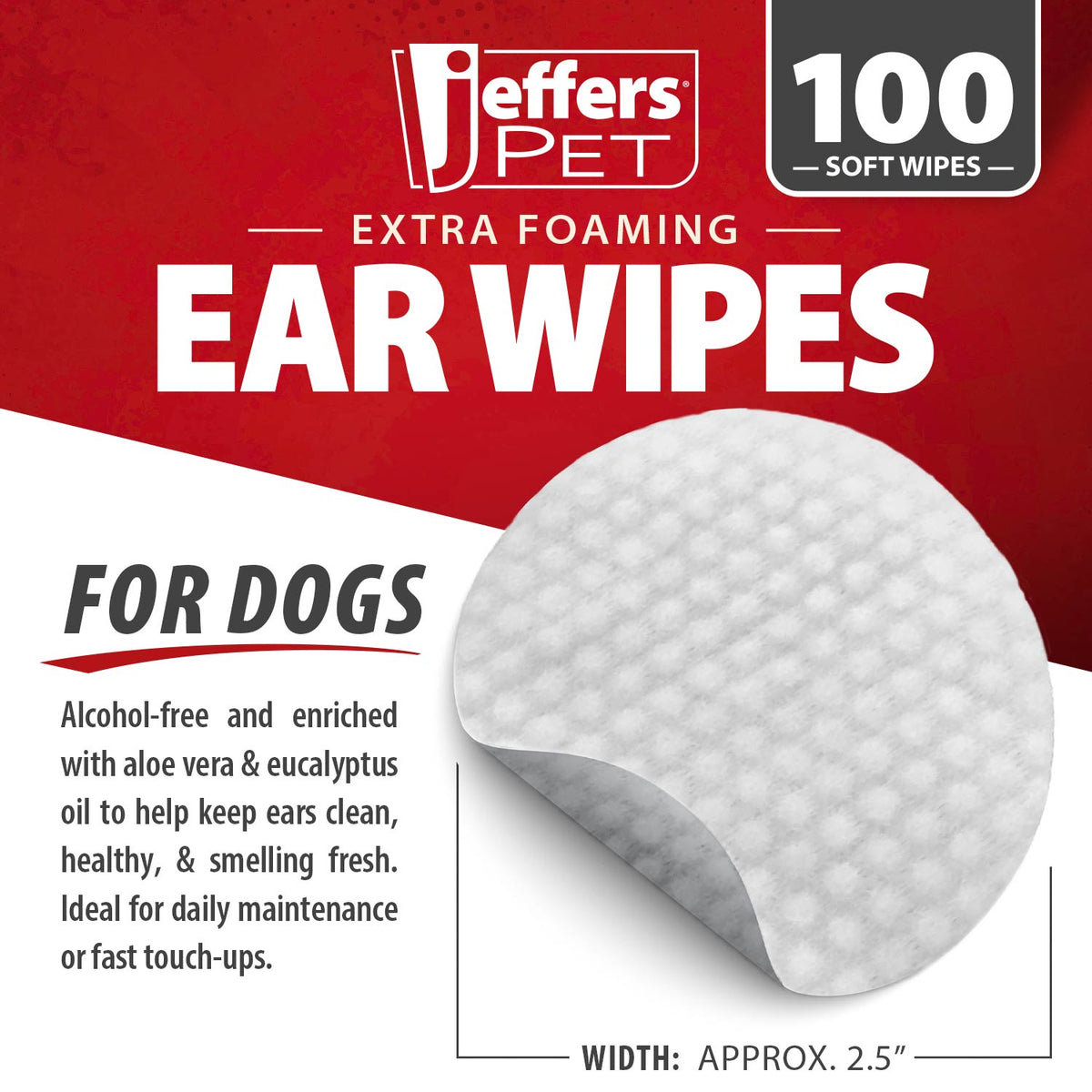Jeffers dog ear cleaning wipes 100 count, soft wipe texture close-up