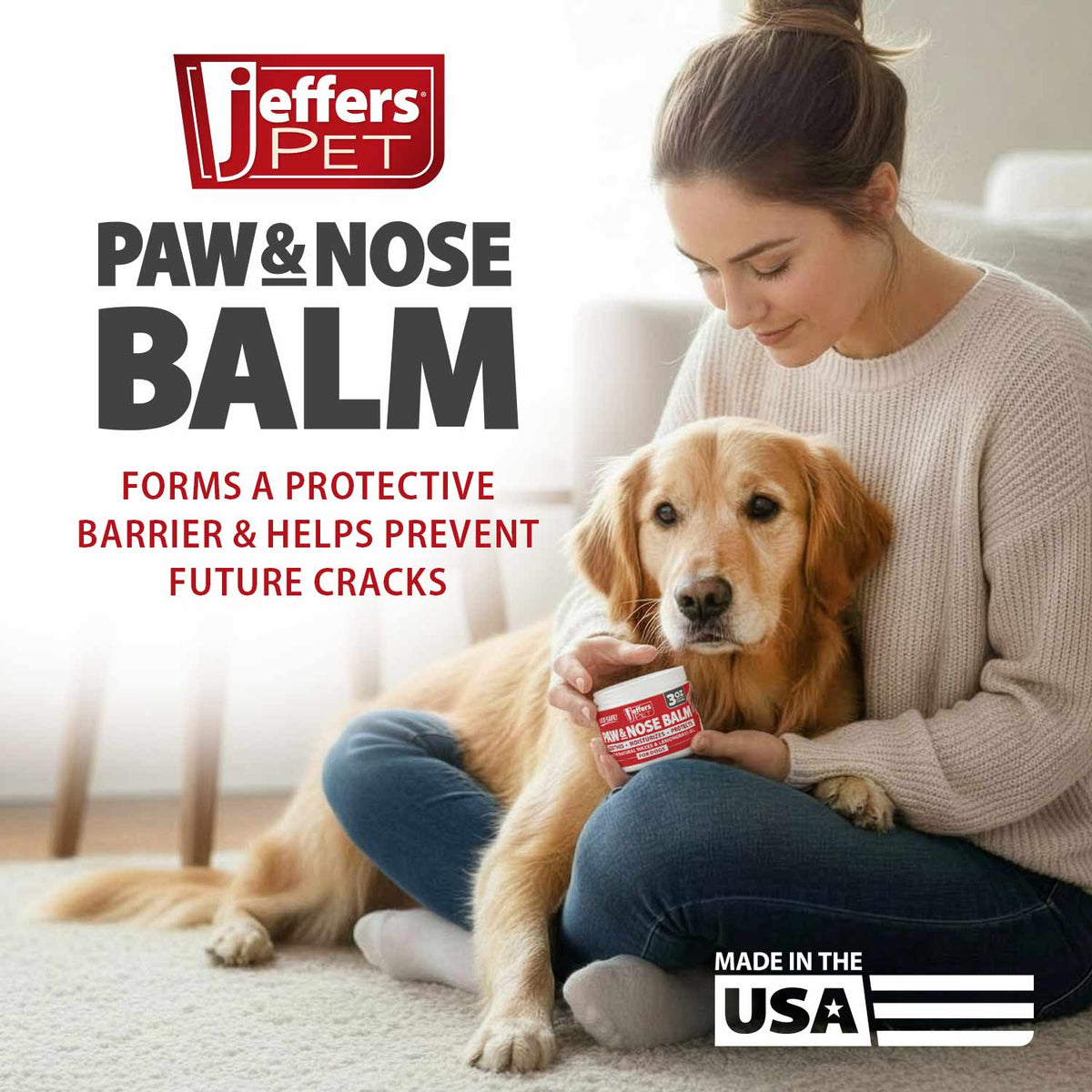Jeffers paw and nose protection balm for dogs 3 oz, moisturizing dry cracked paws