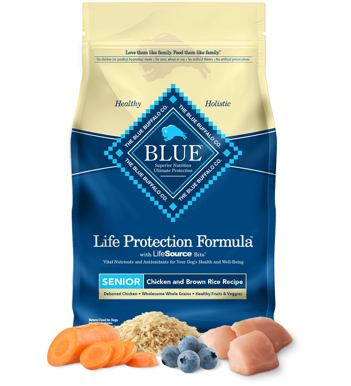 Blue Buffalo Senior Chicken and Brown Rice Dry Dog Food – front view