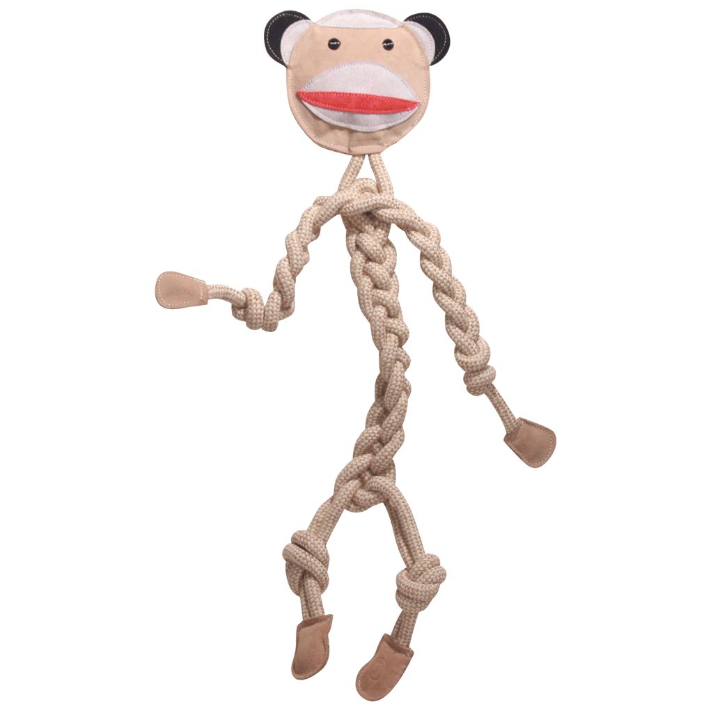 Stuey Sock Monkey Natural Rope Knottie Dog Toy Large 9mm rope diameter