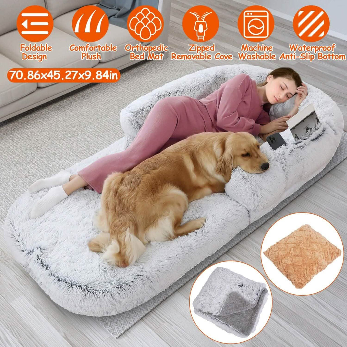 Human-Sized Dog Bed Napping Bed with Washable Zipped Cover – photo 10 of 13