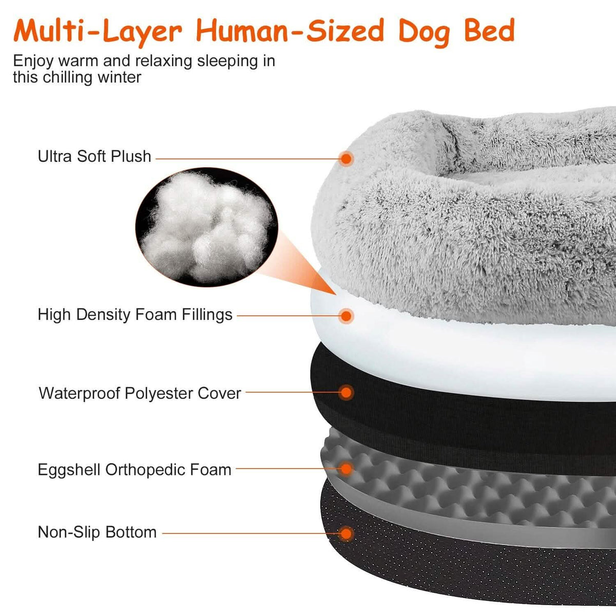 Human-Sized Dog Bed Napping Bed with Washable Zipped Cover – photo 4 of 13