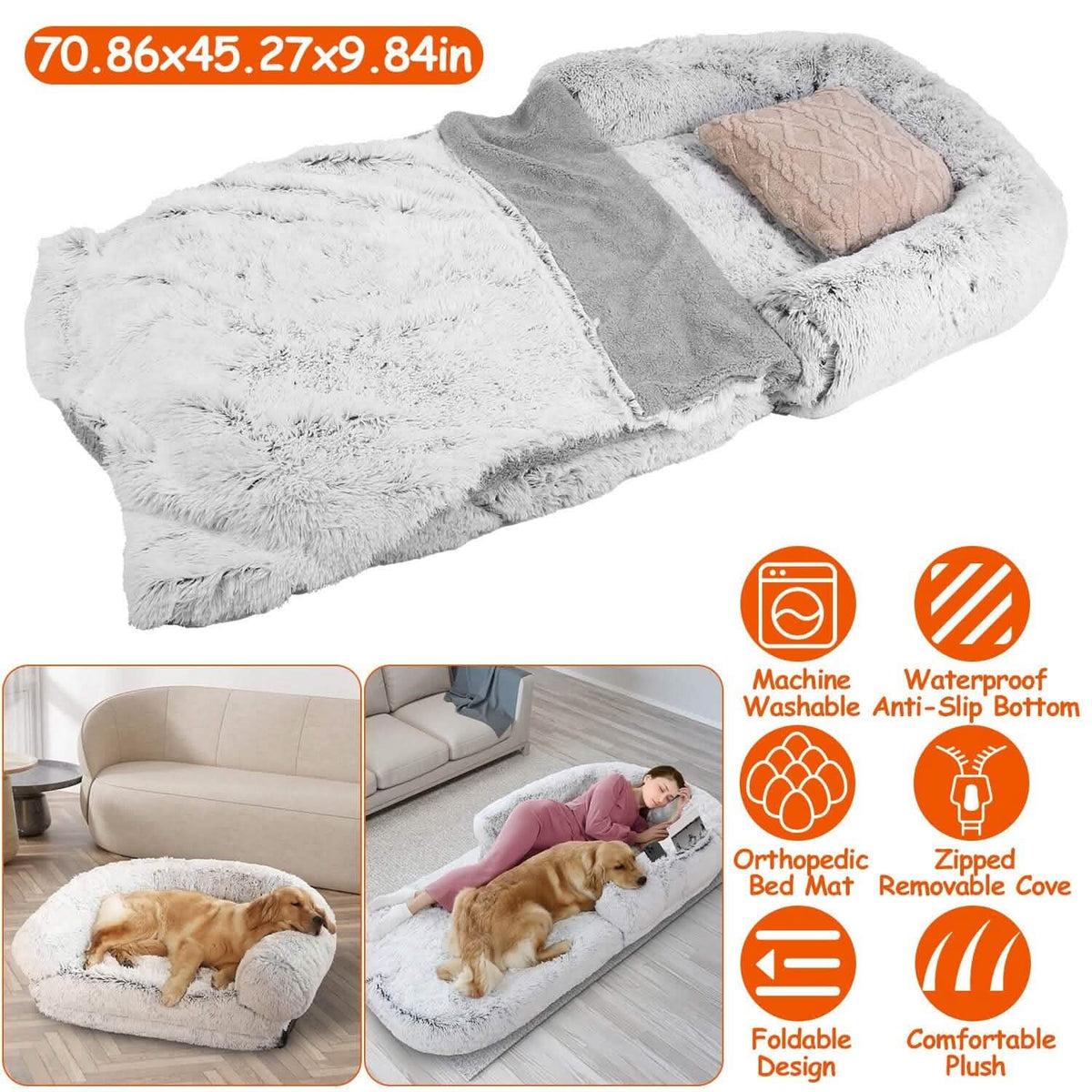 Human-Sized Dog Bed Napping Bed with Washable Zipped Cover – photo 5 of 13