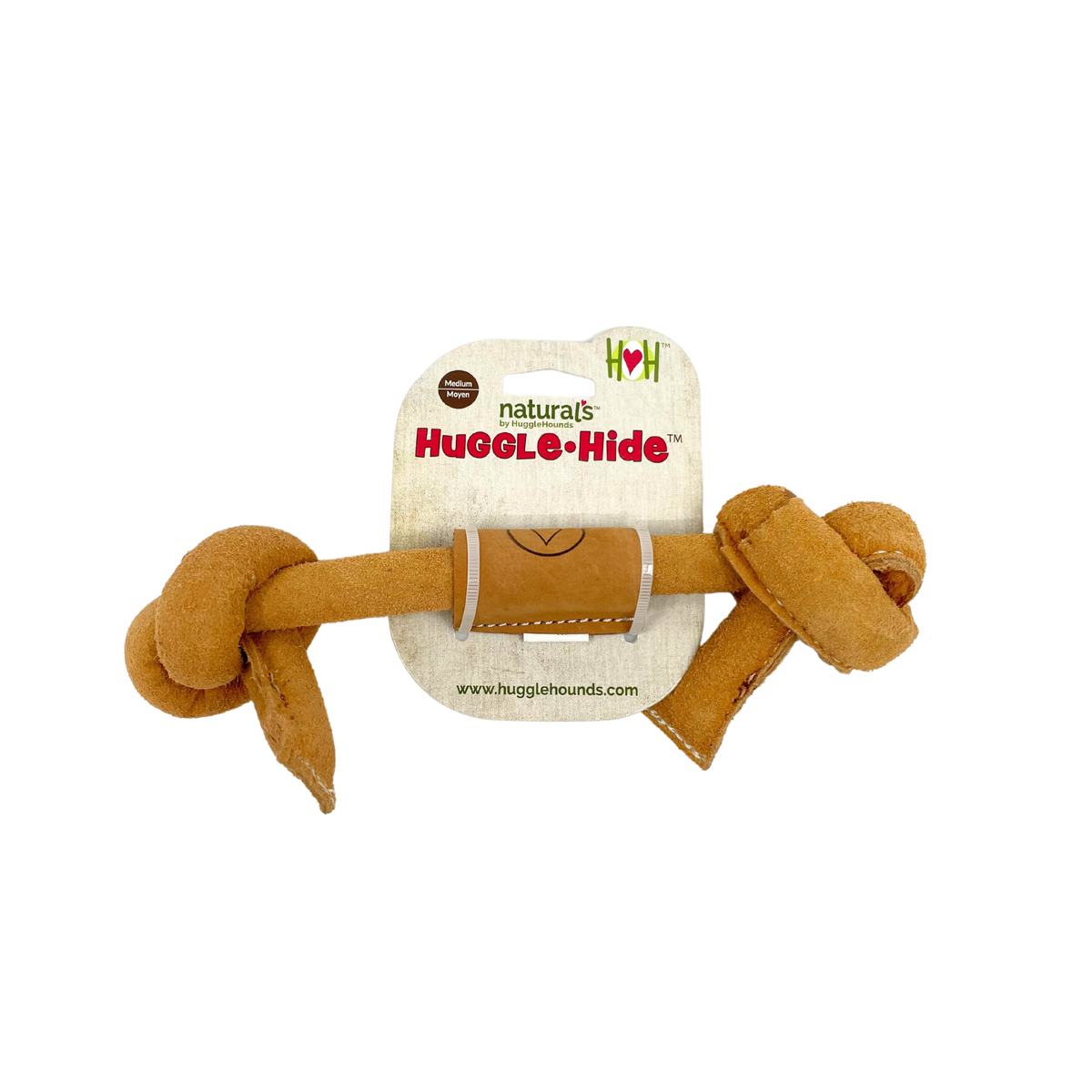 Huggle-Hide Natural Leather Bone Dog Toy 3 Pack, detail view
