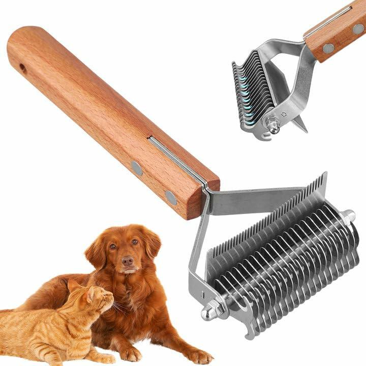 Framad Dematting Brush 2-in-1 Stainless Steel Dog Cat Comb Grooming Tool – front view