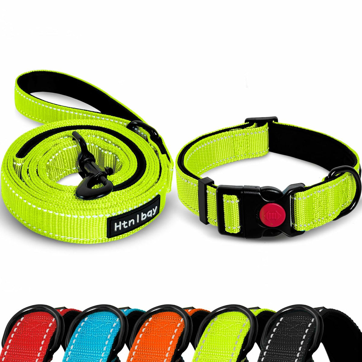 Htnlbqy Reflective Dog Leash Reinforced Nylon, Padded Handle, 5 FT, Bright Green – photo 1 of 7