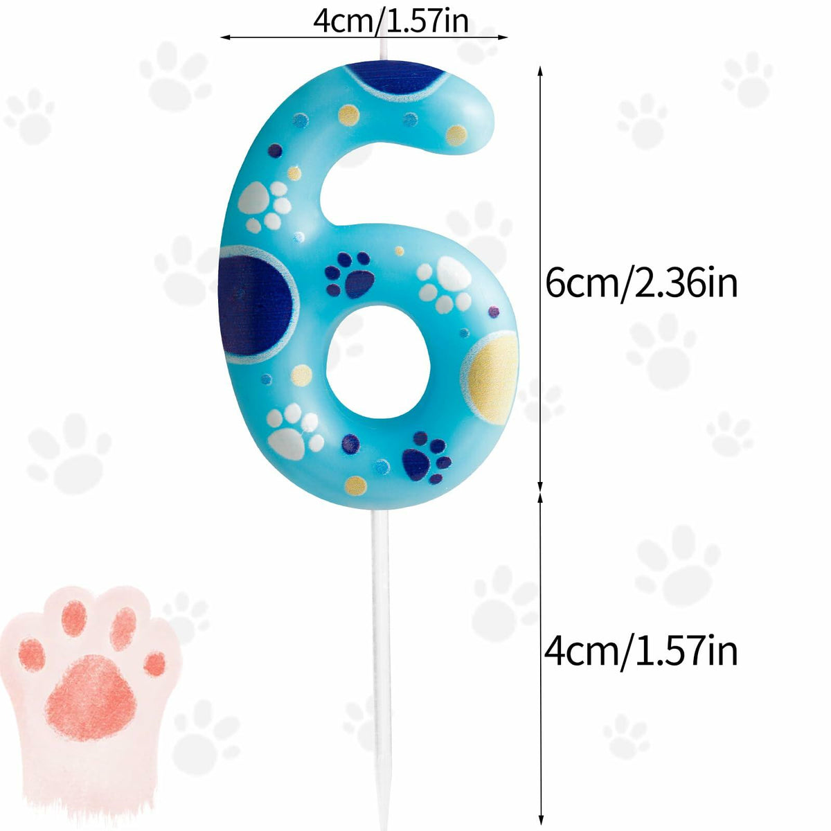 Blue Paw Print Dog Birthday Candle – Number 2 – alternate view 3