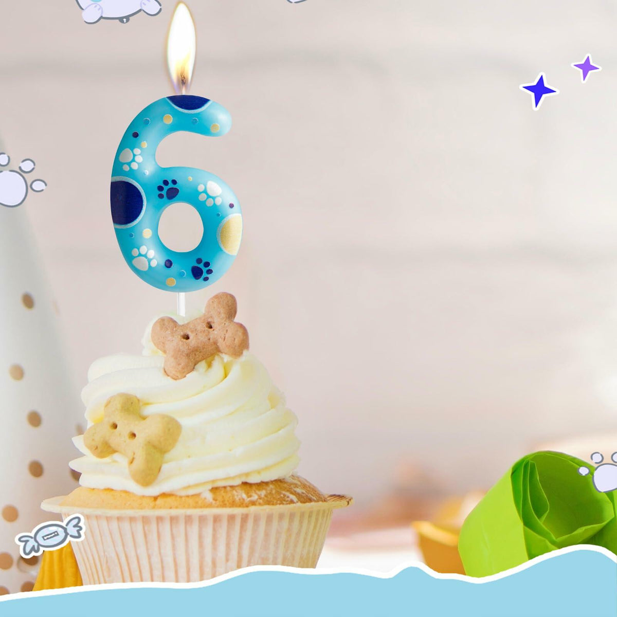 Blue Paw Print Dog Birthday Candle – Number 2 – alternate view 6