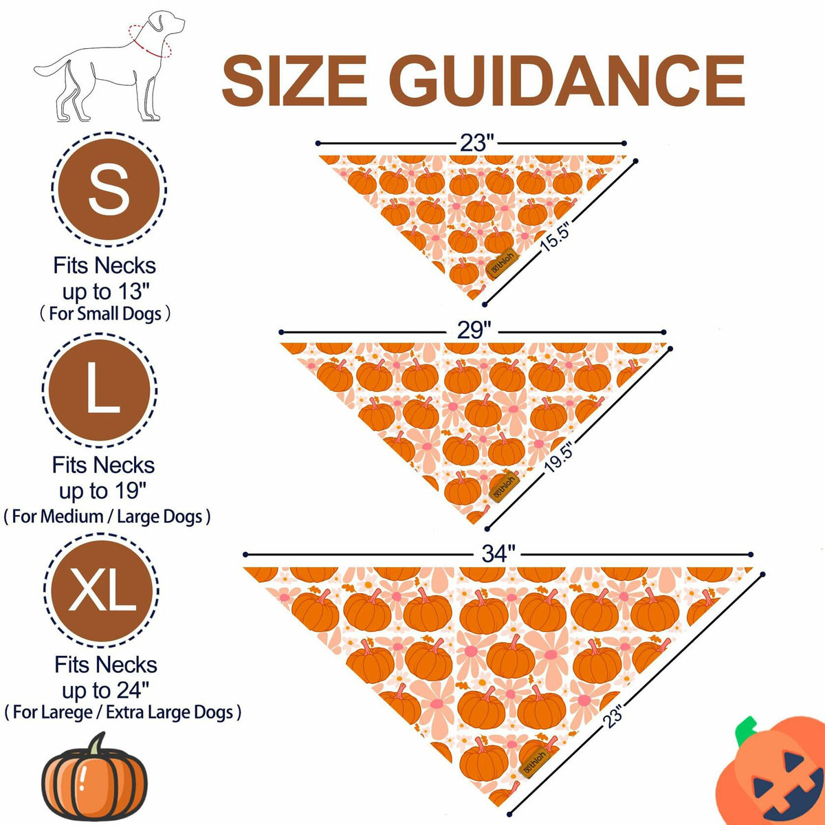 THLOH Fall Dog Bandanas Reversible Pumpkin & Leaf, Orange, 2-Pack, Large – photo 2 of 6
