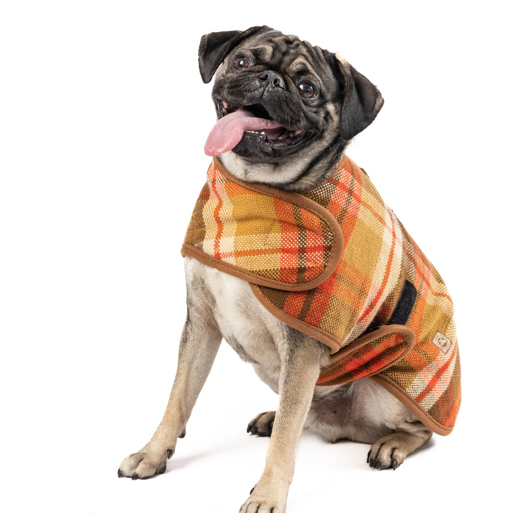 Rust Plaid Dog Coat Fleece Lined with Harness Hole and Faux Leather Trim – photo 7 of 7