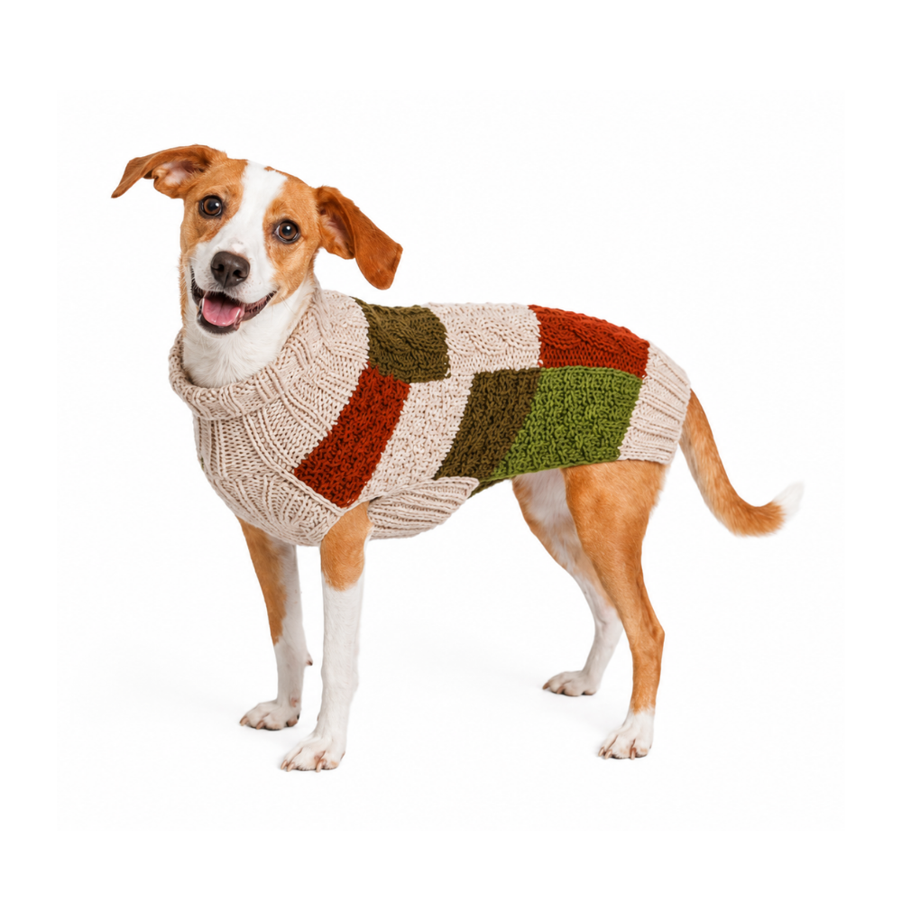 Patchwork Wool Dog Sweater 100 Percent Natural Wool Earth Tones – photo 2 of 8