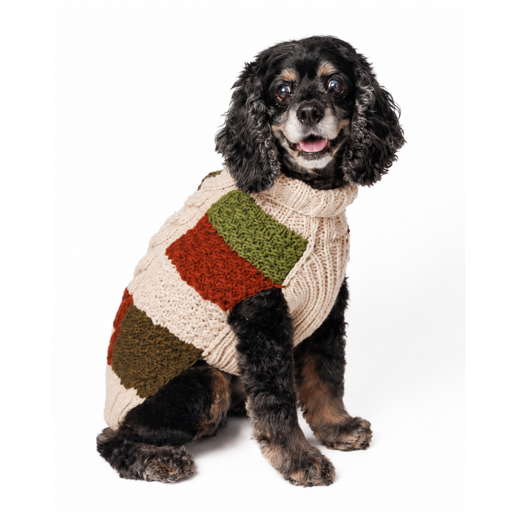 Patchwork Wool Dog Sweater 100 Percent Natural Wool Earth Tones – photo 4 of 8