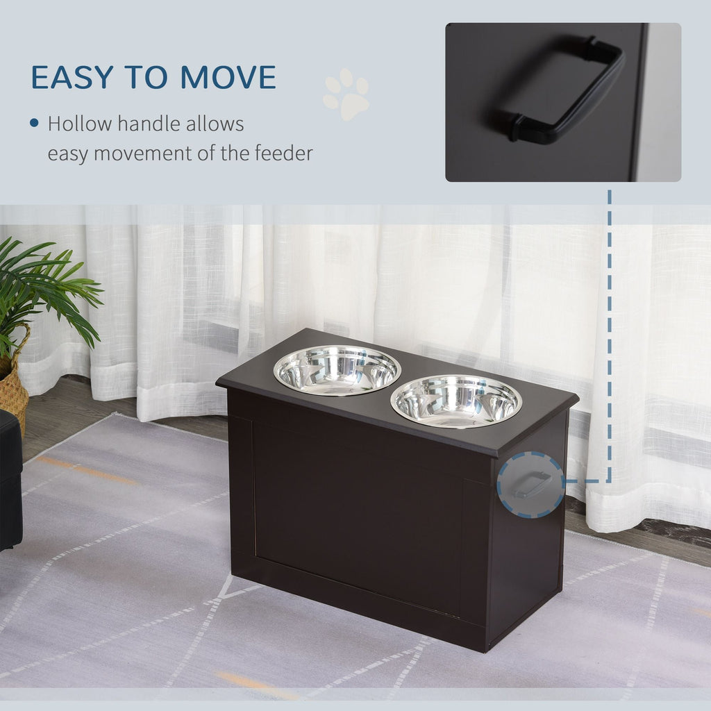PawHut Raised Dog Feeding Station with Storage & 2 Stainless Steel Bowls – Dark Brown – alternate view 7