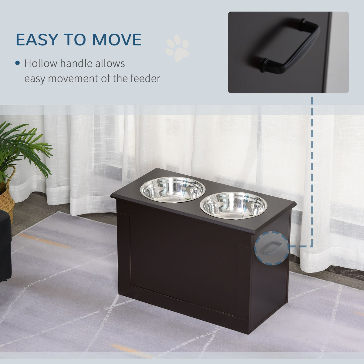 PawHut Raised Dog Feeding Station with Storage & 2 Stainless Steel Bowls – Dark Brown – alternate view 7