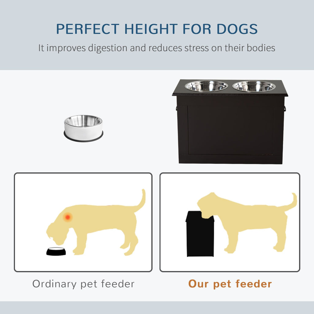 PawHut Raised Dog Feeding Station with Storage & 2 Stainless Steel Bowls – Dark Brown – alternate view 6