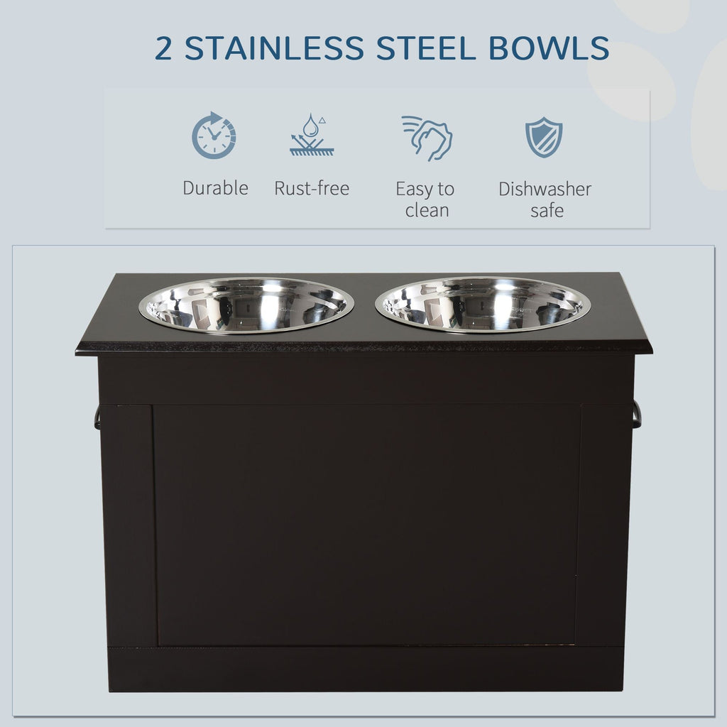 PawHut Raised Dog Feeding Station with Storage & 2 Stainless Steel Bowls – Dark Brown – alternate view 5