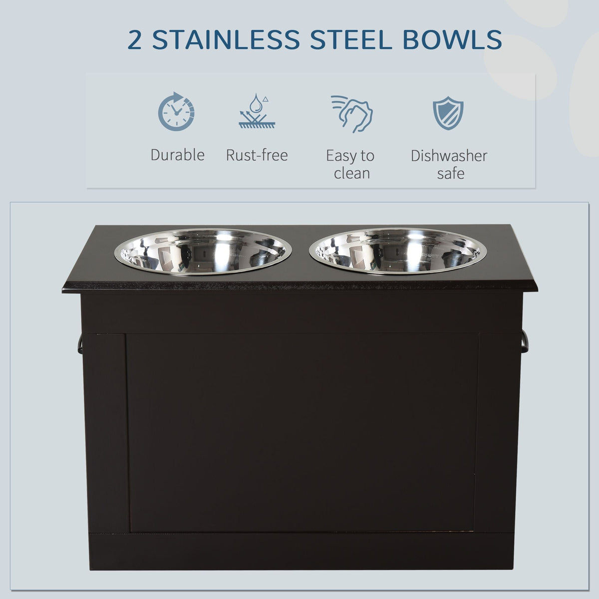 PawHut Raised Dog Feeding Station with Storage & 2 Stainless Steel Bowls – Dark Brown – alternate view 5