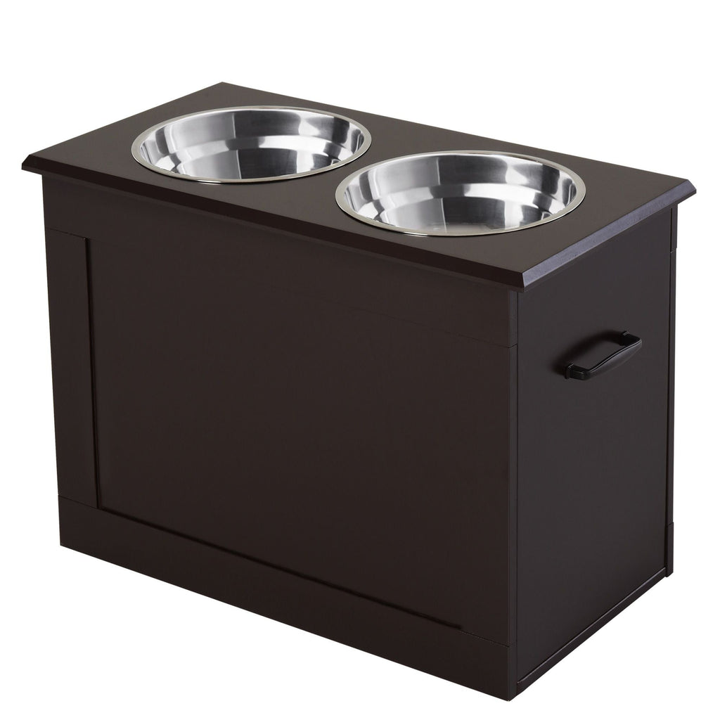 PawHut Raised Dog Feeding Station with Storage & 2 Stainless Steel Bowls – Dark Brown – alternate view 11