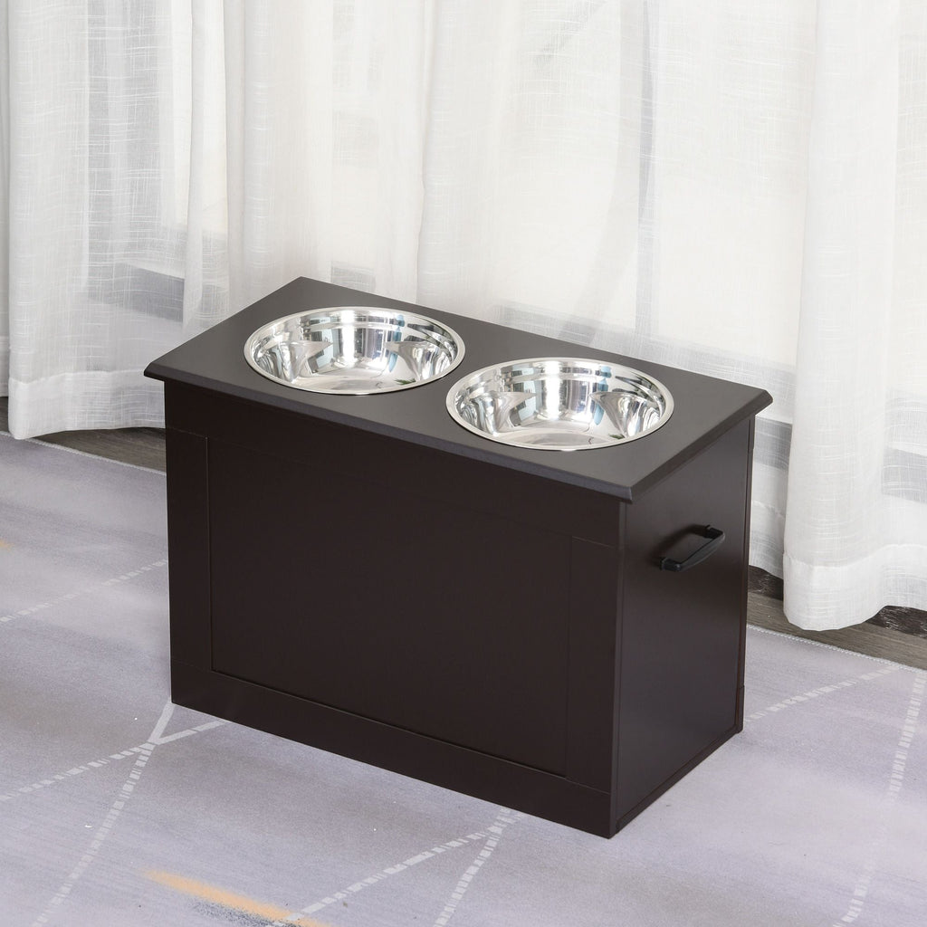 PawHut Raised Dog Feeding Station with Storage & 2 Stainless Steel Bowls – Dark Brown – alternate view 10