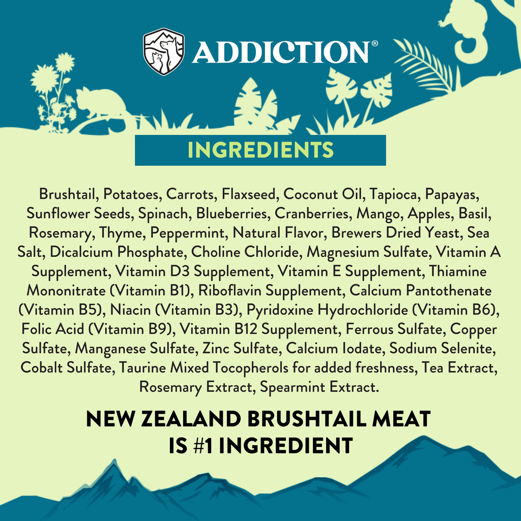 Perfect Summer Brushtail dog food full ingredients list panel