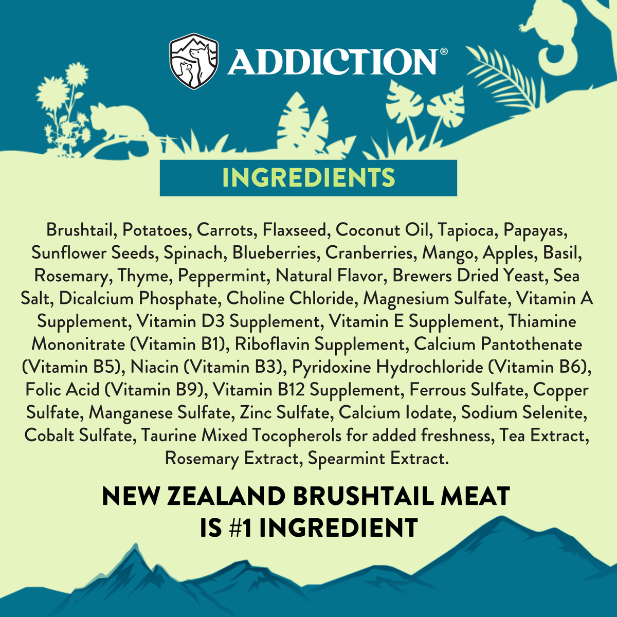 Perfect Summer Brushtail dog food full ingredients list panel
