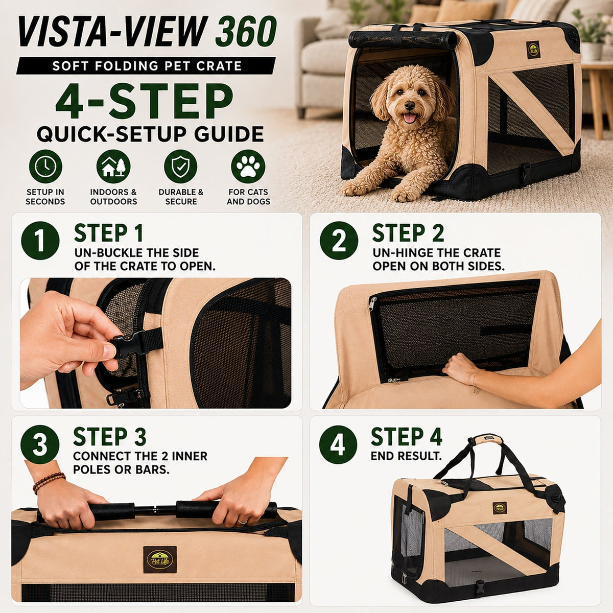 Pet Life 360° Vista View Soft Folding Metal Framed Dog Crate – alternate view 7
