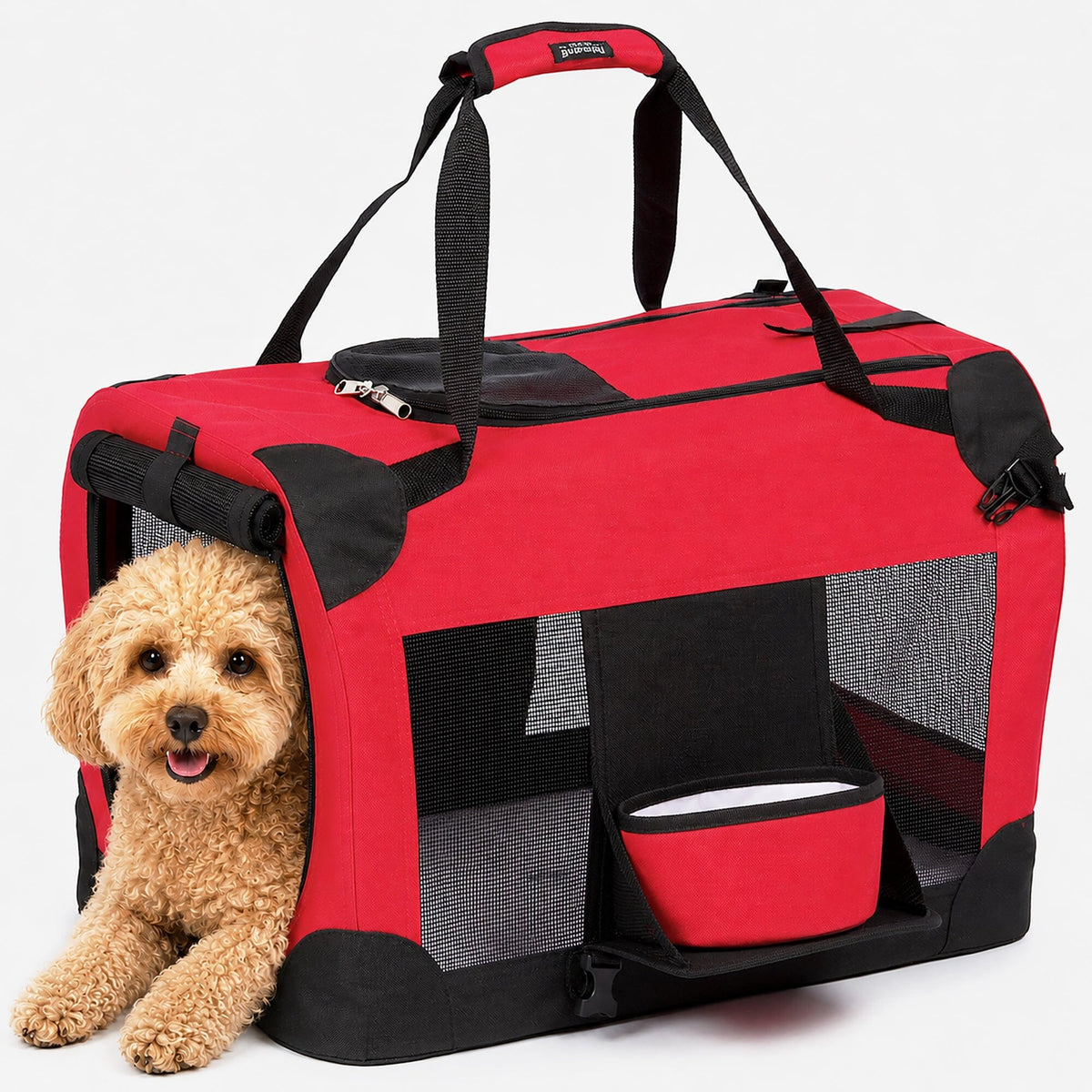 Pet Life Deluxe 360° Vista View Soft Folding Dog Crate with Bowl – front view