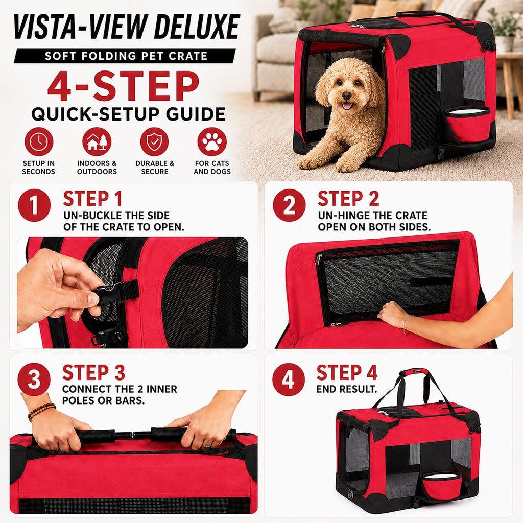 Pet Life Deluxe 360° Vista View Soft Folding Dog Crate with Bowl – alternate view 6