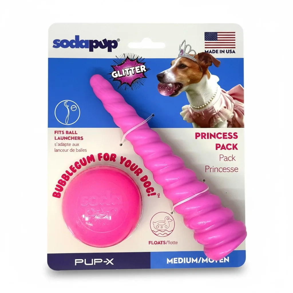 SodaPup Princess Pack pink glitter ball and unicorn horn chew toy set – photo 1 of 10