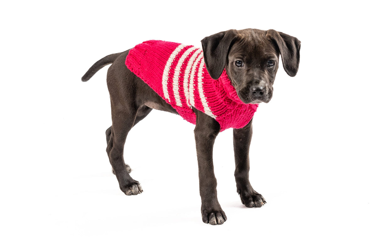 Katie Alpaca Stripe Dog Sweater Hot Pink and White – photo 2 of 4