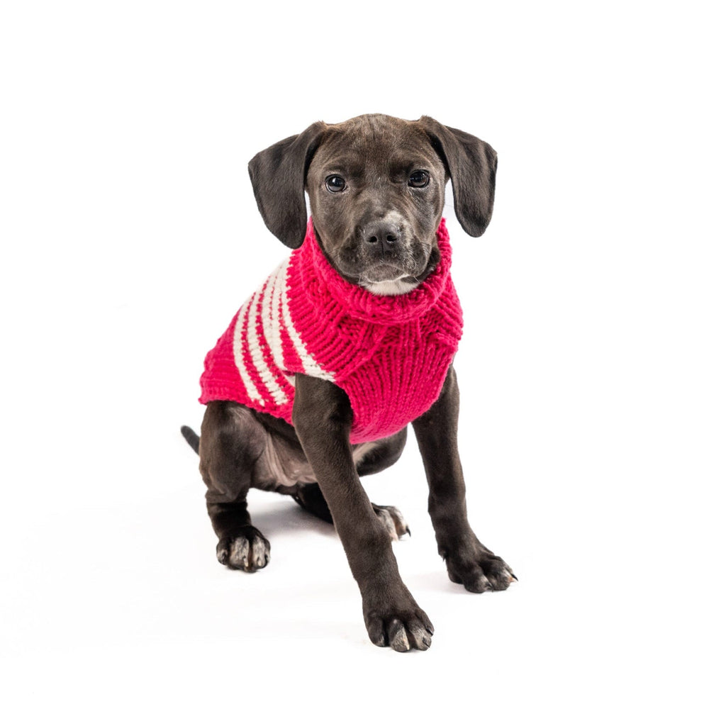Katie Alpaca Stripe Dog Sweater Hot Pink and White – photo 3 of 4