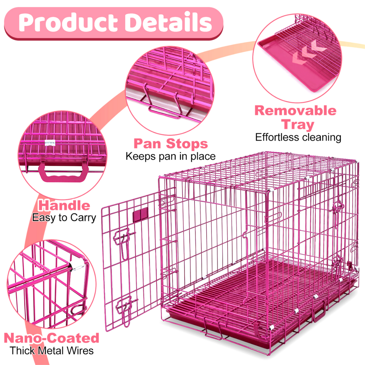 24-42 Inch Pink Wire Dog Crate – alternate view 5