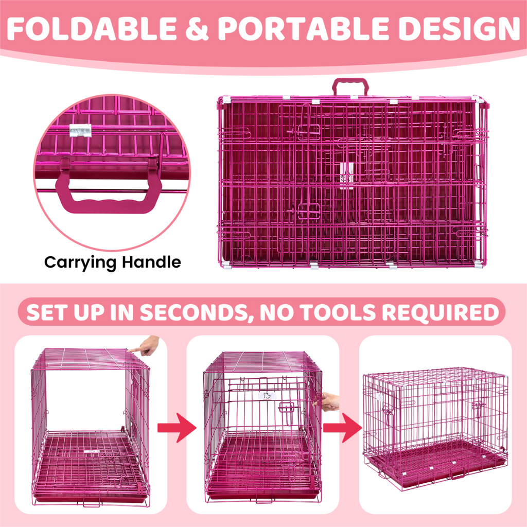 24-42 Inch Pink Wire Dog Crate – alternate view 7
