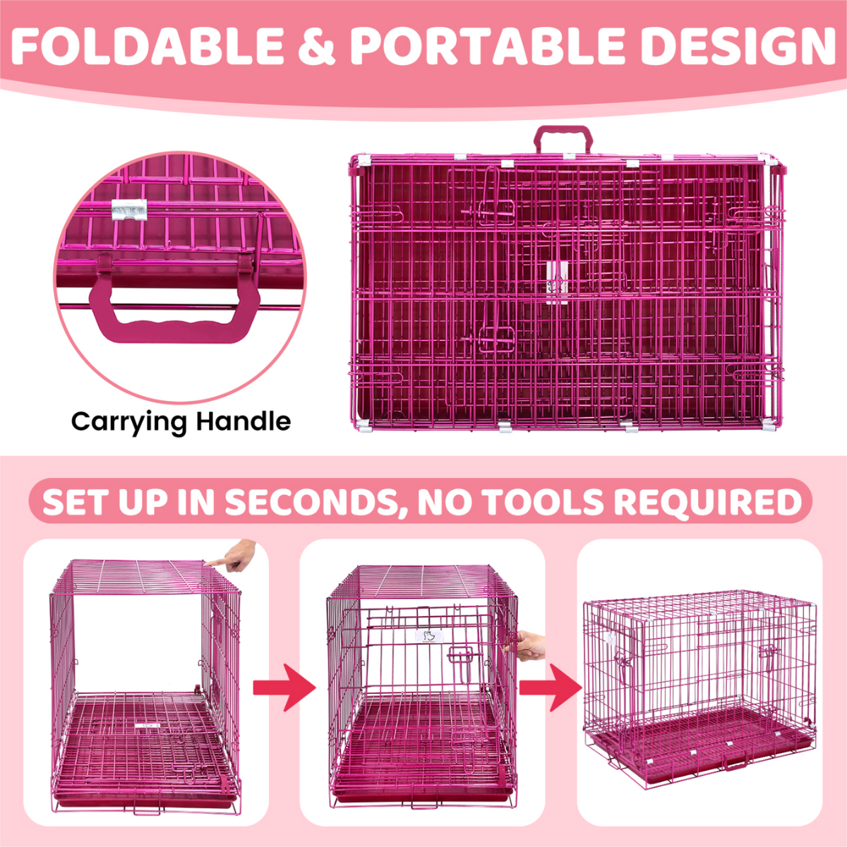 24-42 Inch Pink Wire Dog Crate – alternate view 7