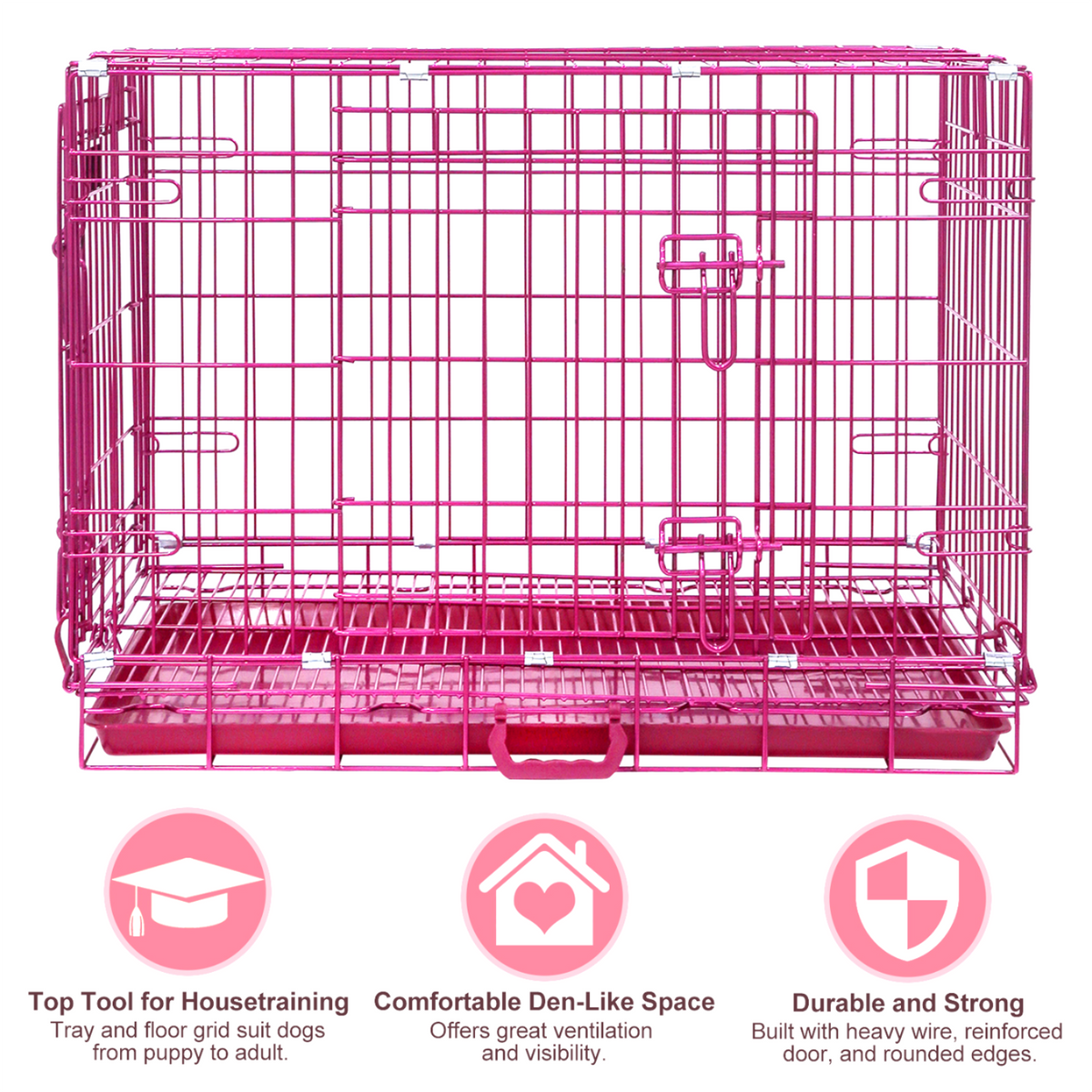 24-42 Inch Pink Wire Dog Crate – alternate view 8