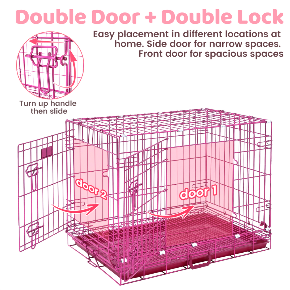24-42 Inch Pink Wire Dog Crate – alternate view 6