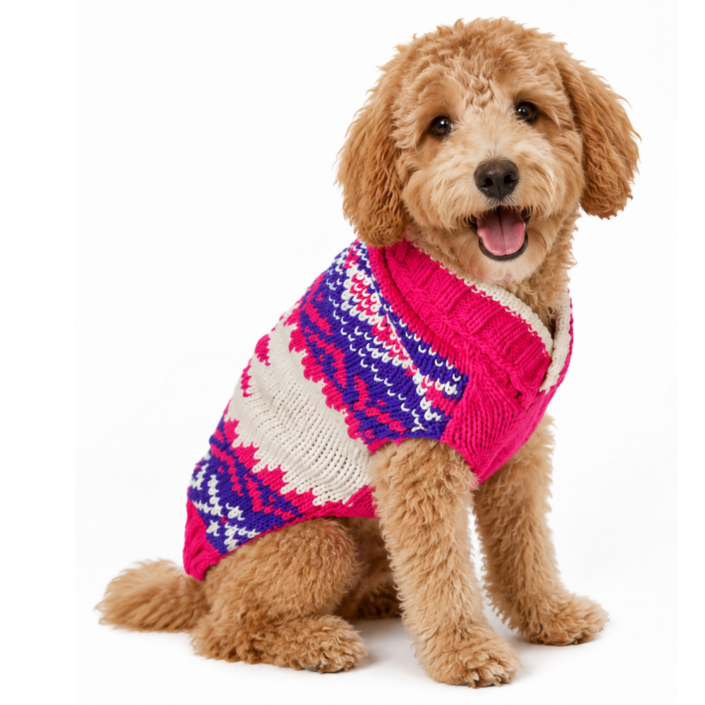 Pink Vail Dog Sweater 100 Percent Wool Fair Isle Snowflake – photo 5 of 7