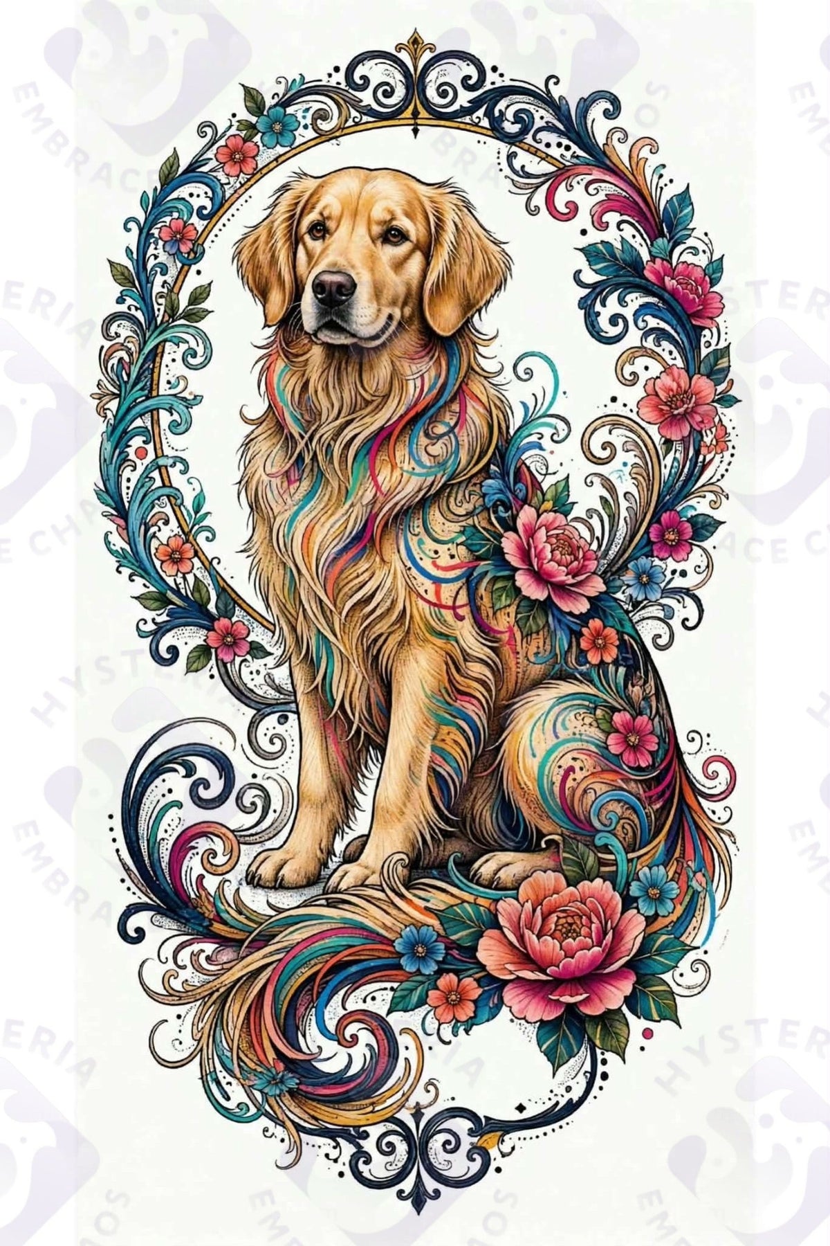 Golden in Bloom — Hysteria digital dog art, watermarked preview