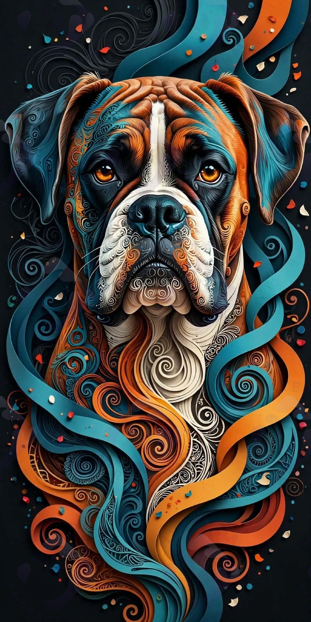 Boxer in Papercut — Hysteria digital dog art, watermarked preview