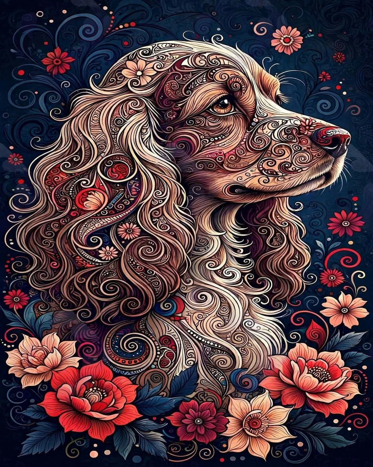 Spaniel at Midnight — Hysteria digital dog art, watermarked preview