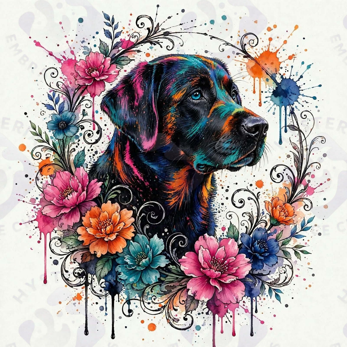Rainbow Lab — Hysteria digital dog art, watermarked preview