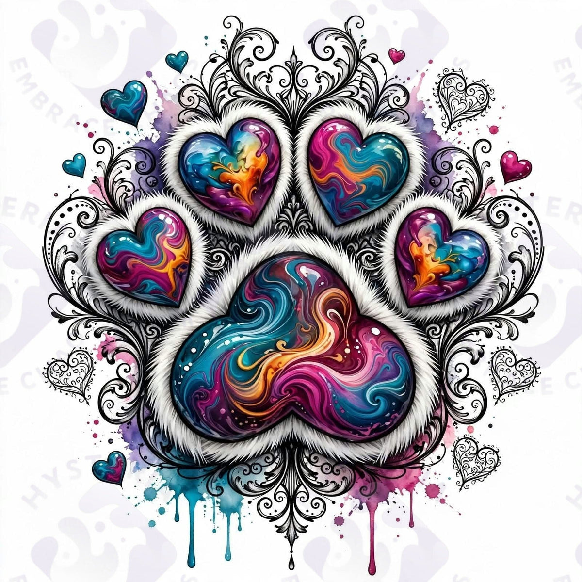 Galaxy Hearts Paw — Hysteria digital dog art, watermarked preview