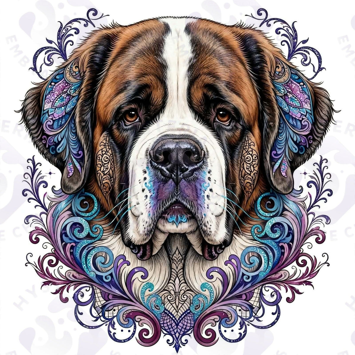 Saint Bernard Filigree — Hysteria digital dog art, watermarked preview