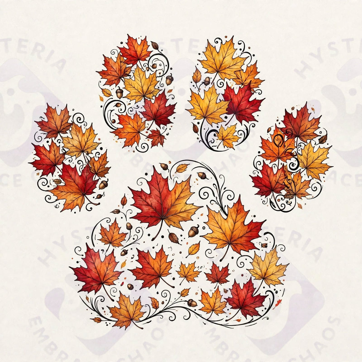 Fall Foliage Paw — Hysteria digital dog art, watermarked preview